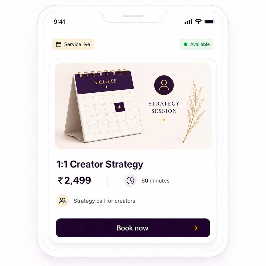 Biolojee service listing ready screen